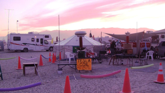 Terry preparing for a show at Burning Man 2011